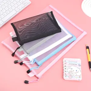Multi-size transparent mesh nylon storage bags for A4 A5 stationary and files