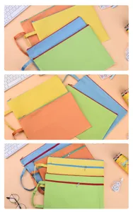 Detailed close-up view of multi-color A4 Oxford cloth file bags with double zippers