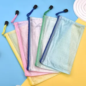 Transparent mesh pencil bags set in multiple vibrant colors for students