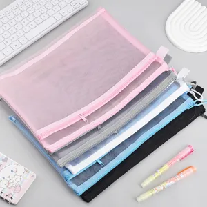 Translucent mesh A4 nylon file bags in multiple colors with zipper closure for school