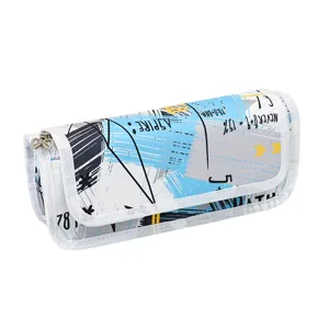 Federpapiertasche aus Segeltuch mit abstraktem Graffiti-Muster und Klettverschluss