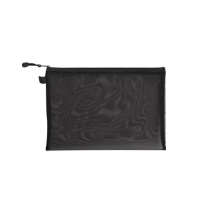 Black nylon mesh file bag with zipper for stationery and office supplies storage