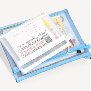 Large capacity transparent double-layer A4 mesh nylon file bag with zipper seal
