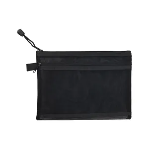Black mesh nylon A4 zipper file bag for student stationery and office documents