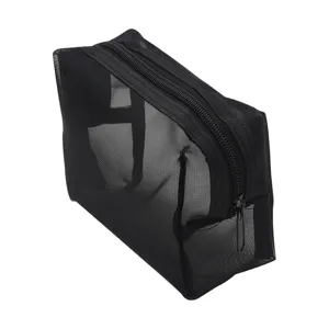 Minimalistische schwarze Nylon-Netz-Kosmetiktasche mit Reißverschluss für Make-up