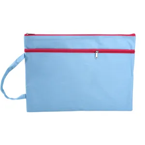 A4 waterproof oxford cloth file bag with double zippers and red handle strap