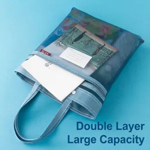 Large capacity double-layer mesh file bag for school stationary and book storage