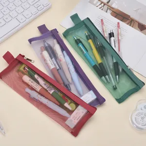 Minimalistische transparente Netz-Federmäppchen in Retro-Farben mit Reißverschluss für Schüler