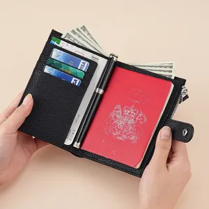 Portapassaporto Multifunzionale in Vera Pelle con Protezione RFID Portafoglio da Viaggio Organizzatore di Documenti e Carte per Uomo Donna