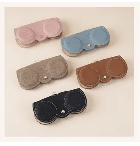 Multiple colors of premium pebbled leather sunglasses cases with secure snap closure