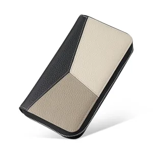 Eleganter langer Ledergeldbeutel im Color-Block-Design mit RFID-Schutz und Reißverschluss