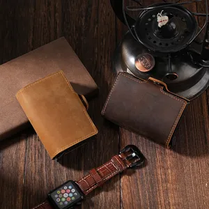 Premium vintage Crazy Horse leather pop-up card holder with RFID blocking and dual-layer