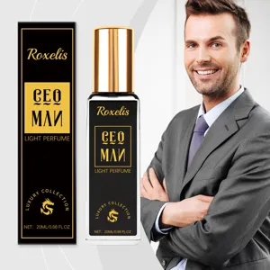 Luxury 20ml Roxelis men's light perfume with elegant black and gold gift packaging