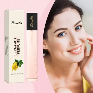 Detailed view of Roxelis 15ml Bergamot Perfume spray bottle and elegant packaging
