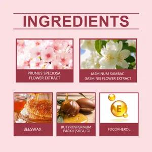 Detail infographic showing natural ingredients like jasmine flower extract and shea oil