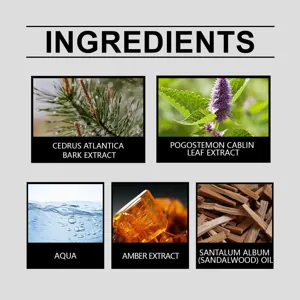 Detailed view of natural perfume ingredients including sandalwood and amber extract.