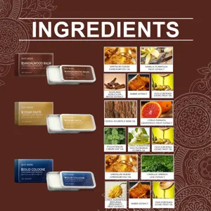 Detailed ingredients list of East Moon portable solid cologne and sandalwood balm varieties
