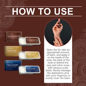 Detailed instructions for using East Moon men's solid balm and portable cologne tins.