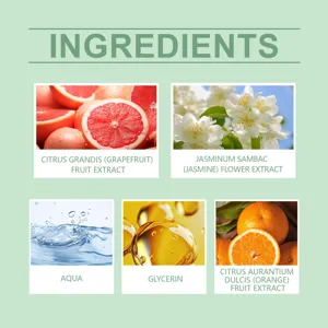 Detailed view of natural plant extract ingredients for refreshing perfume spray formula.