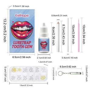 Kit completo de gemas dentales DIY con dimensiones detalladas de pegamento, gemas y útiles