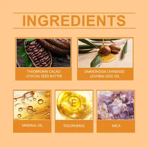 Vista detallada de ingredientes nutritivos como manteca de cacao y aceite de jojoba