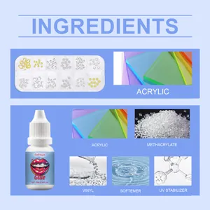 Ingredientes del kit de joyas dentales con pegamento y diamantes decorativos