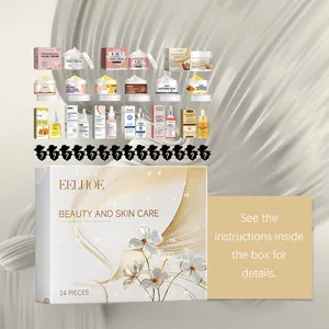 Calendario de adviento de belleza de 24 piezas con diversos sueros y cremas para la piel.