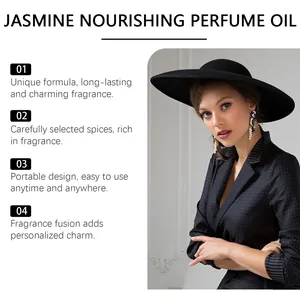 Professional display of jasmine nourishing perfume oil features with an elegant model