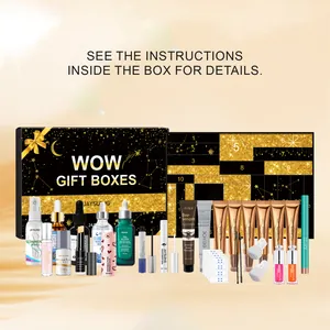 Comprehensive skincare and makeup products in a luxury women's advent gift box