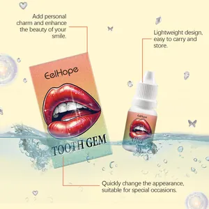 Vista dettagliata del kit di gemme per denti EELHOPE con strass e flacone di colla