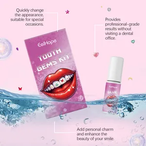 Kit de bijoux dentaires EelHope et colle sur fond rose avec un thème aquatique doux