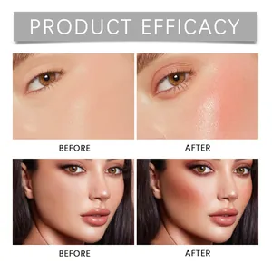 Vergelijking van make-up stick toont natuurlijk blush effect voor en na gebruik