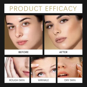 Skincare product efficacy showing before and after results for dry skin and wrinkles