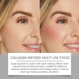 Gedetailleerde vergelijking van het natuurlijk roze blush-effect van de collageen stick