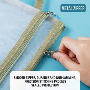 Durable A4 double-layer nylon mesh document bag featuring a smooth metal zipper design