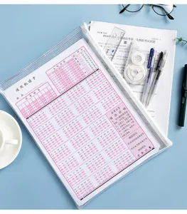 White transparent mesh A4 PVC zipper file bag for student exam supplies and documents