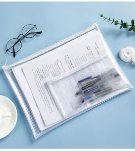 Detailed view of the transparent mesh PVC A4 document bag for exam documents