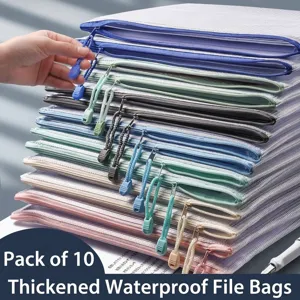 A4 Transparent Mesh Document Bag Waterproof Grid Zipper File Folder For Student School Office Stationery Storage Organizer