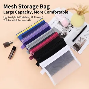 Large Capacity Mesh Pencil Case Makeup Bag Multi Purpose Travel Storage Pouch Zipper Stationery Organizer For School Office