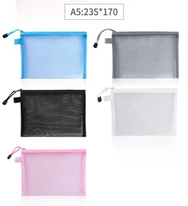 Five-color set of A5 nylon mesh zipper document bags, size 235x170mm detail view