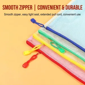 Premium set of durable and colorful A4 transparent mesh file bags with smooth zippers