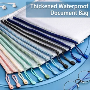 Set of 10 transparent A4 mesh zipper file bags for student and office document storage