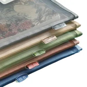 Morandi Color Transparent Mesh A4 Document Bag Large Capacity Double Zipper File Folder For Student Subject Classification Office Supplies