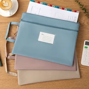 Morandi colored waterproof Oxford cloth document bags with handles and index card window
