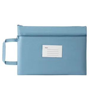Morandi blue waterproof oxford cloth document bag with dual zippers and handle