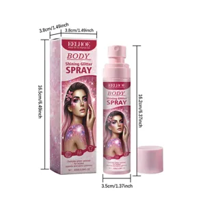 Dimensions of EELHOE body shining glitter spray 100ml pink bottle with packaging box