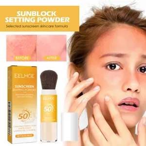 Sonnenschutz Fixierpuder SPF 50 Matt Ölkontrolle Lang Anhaltend Make-up Finish Puder Mit Pinsel Für Damen Natur Täglich