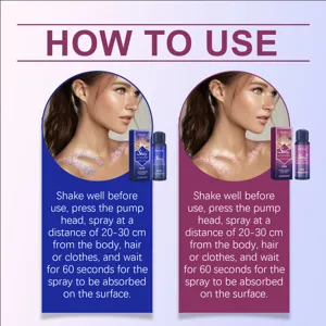 Detailed usage instructions for EELHOE glitter spray on skin and hair for festive glow