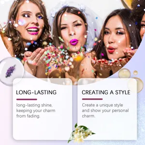 Atmospheric scene showing colorful body glitter spray effects for festive party makeup