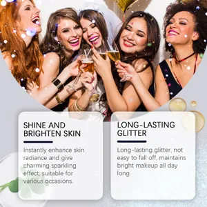 Detailed view showing long-lasting glitter effect of the brightening spray on skin